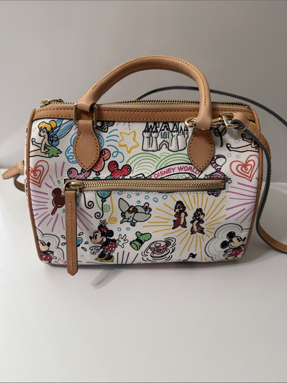 Dooney & Bourke White Multicolor Disney Satchel with Tan Trim - Picture 3 of 4
